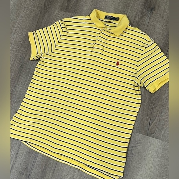 Polo Ralph Lauren Medium Custom Fit Stripe Yellow Polo Shirt - Picture 3 of 6